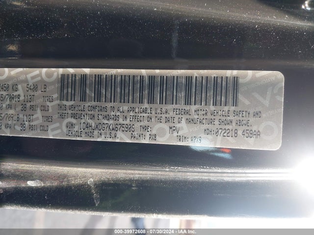 1C4HJXDG7KW675909 Jeep Wrangler Unlimited Sport Altitude 4x4