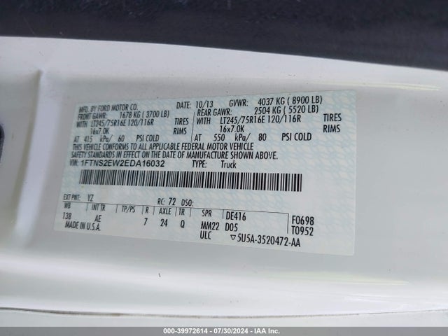 Ford E-250 Commercial 2014 1FTNS2EW2EDA16032 Image 9