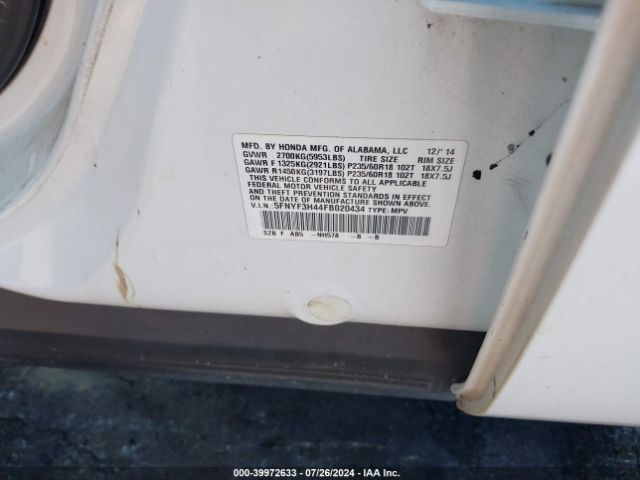 5FNYF3H44FB020434 Honda Pilot Ex