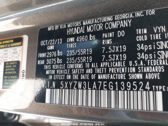5XYZW3LA7EG139524 Hyundai Santa Fe Sport 2.0l Turbo