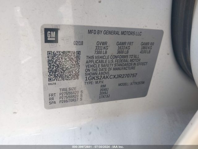 1GKS2AKCXJR270757 GMC YUKON SLE