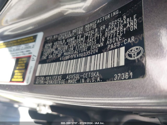 Toyota CAMRY SE 2017 4T1BF1FK4HU335204 Image 9