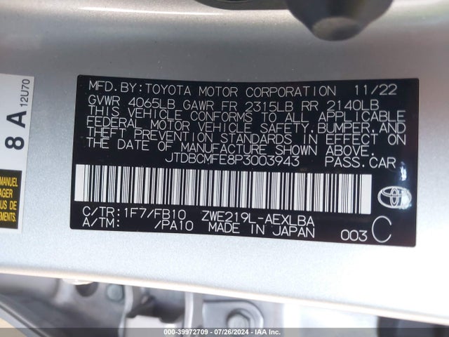 Toyota Corolla Hybrid Le 2023 JTDBCMFE8P3003943 Image 9