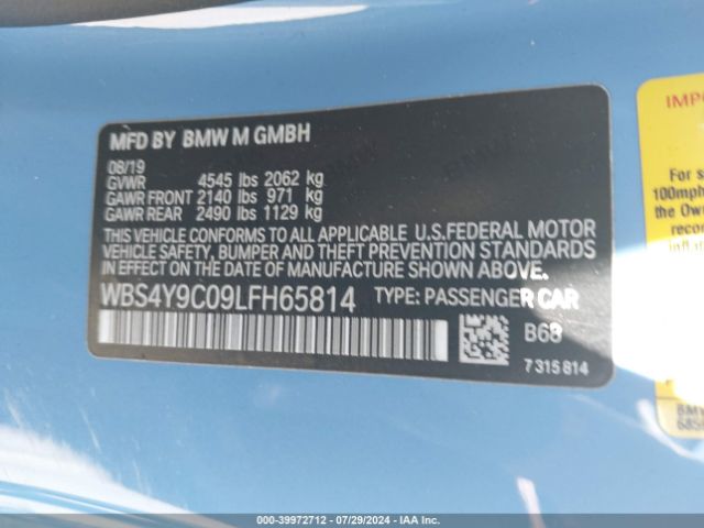 WBS4Y9C09LFH65814 BMW M4
