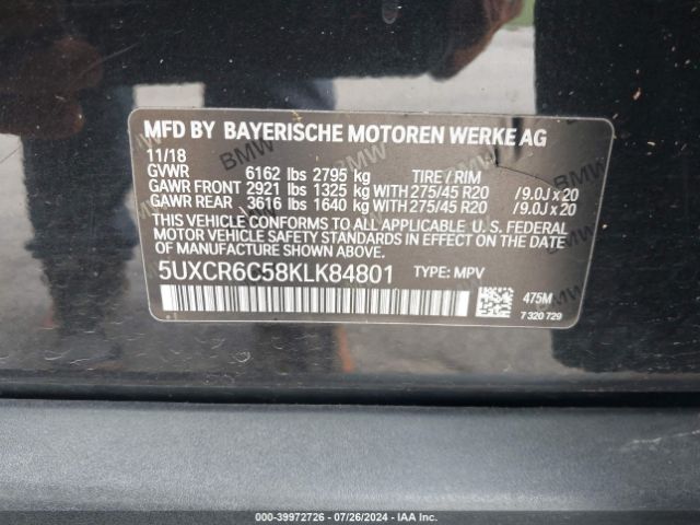 5UXCR6C58KLK84801 BMW X5 Xdrive40i