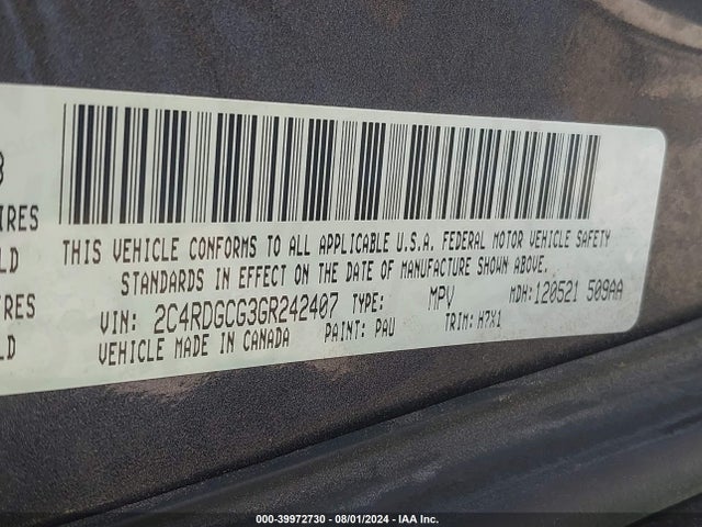 Dodge Grand Caravan Sxt 2016 2C4RDGCG3GR242407 Image 9