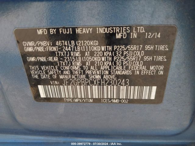 JF2GPBPCXFH230243 Subaru Xv Crosstrek Hybrid Touring