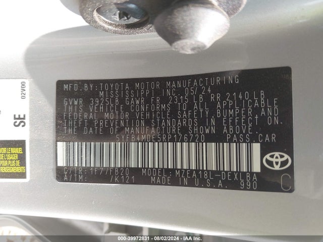 Toyota COROLLA LE 2024 5YFB4MDE5RP176720 Image 9