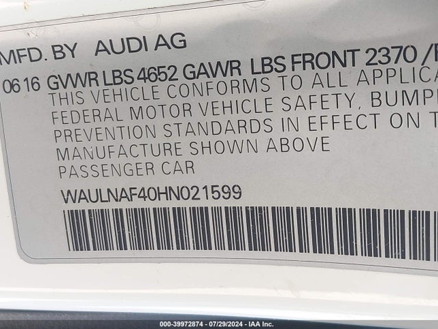 Audi A4 2.0t Premium 2017 WAULNAF40HN021599 Image 9