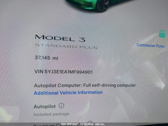 5YJ3E1EA1MF994901 Tesla Model 3 Standard Range Plus Rear-wheel Drive