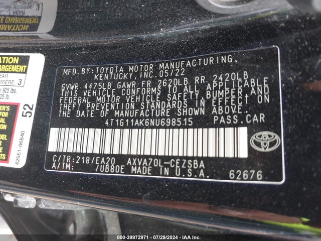 Toyota CAMRY SE 2022 4T1G11AK6NU698515 Image 9