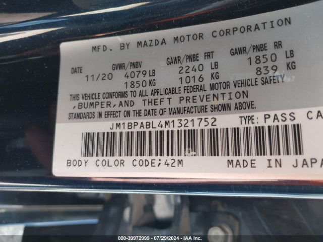 JM1BPABL4M1321752 Mazda Mazda3 Select