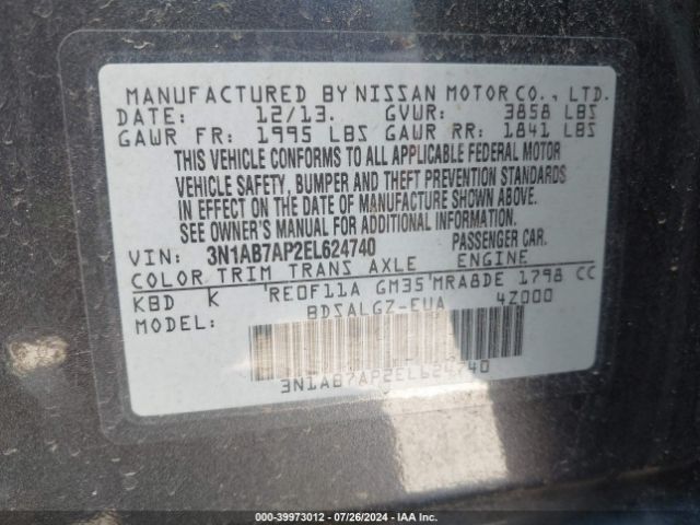 3N1AB7AP2EL624740 Nissan SENTRA SL