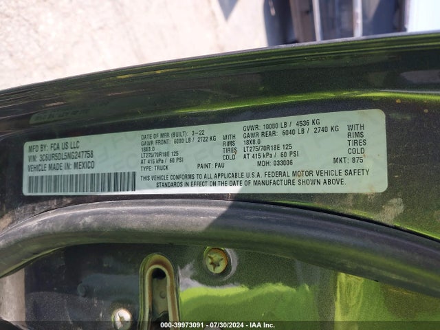 3C6UR5DL5NG247758 RAM 2500 Big Horn  4x4 6'4 Box