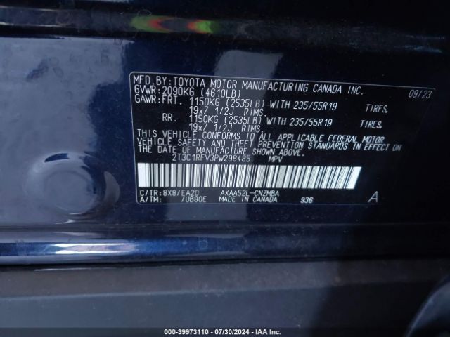 2T3C1RFV3PW298485 Toyota Rav4 Xle Premium