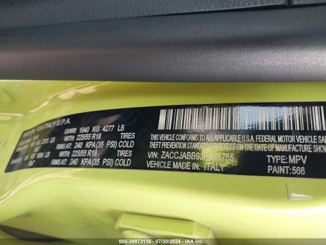 ZACCJABB9JPH66755 Jeep Renegade Altitude Fwd