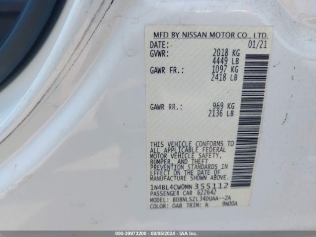 1N4BL4CW0MN355112 Nissan Altima Sr Intelligent Awd
