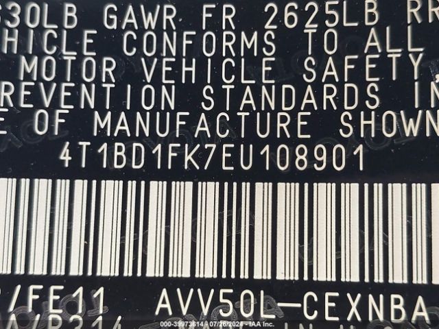 4T1BD1FK7EU108901 Toyota Camry Hybrid Le