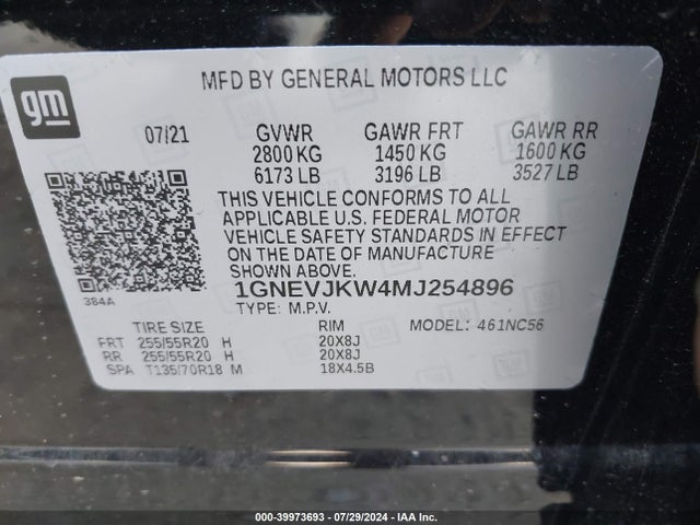 Chevrolet Traverse Awd Rs 2021 1GNEVJKW4MJ254896 Image 9