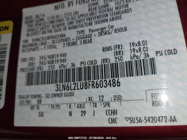 3LN6L2LU8FR603486 Lincoln MKZ HYBRID