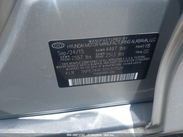 Hyundai SONATA SE 2016 5NPE24AF3GH311526 Image 9