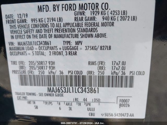 MAJ6S3JL1LC343861 Ford Ecosport Ses