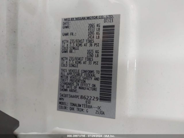 5N1BT3AA4PC862229 Nissan Rogue S Fwd