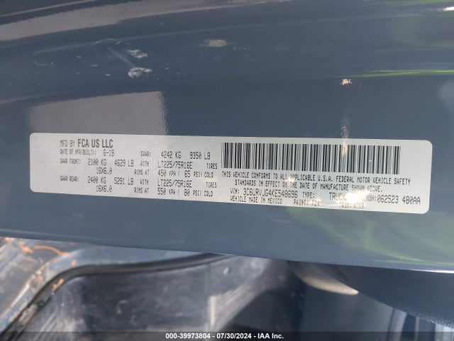 3C6URVJG4KE548696 RAM Promaster 3500 Cargo Van High Roof 159 Wb Ext