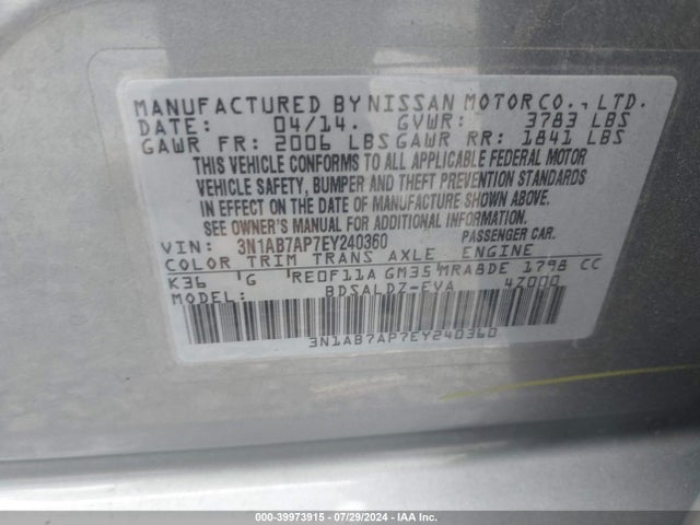 Nissan SENTRA SV 2014 3N1AB7AP7EY240360 Image 9