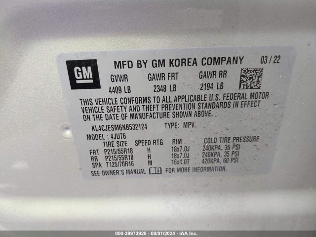 KL4CJESM6NB532124 Buick Encore Awd Preferred