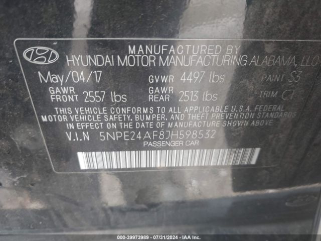5NPE24AF8JH598532 Hyundai SONATA SE