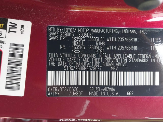 Toyota Highlander Xle 2021 5TDGZRBH8MS529677 Image 9