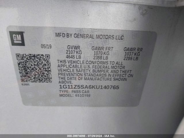 1G11Z5SA6KU140765 Chevrolet IMPALA LT