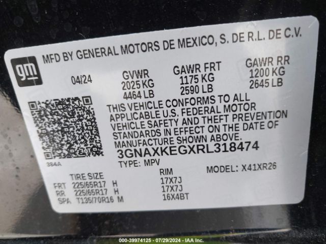 3GNAXKEGXRL318474 Chevrolet Equinox Fwd Lt