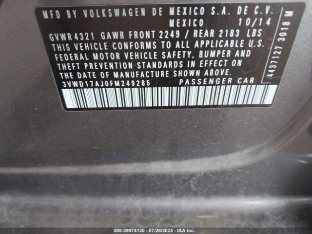 3VWD17AJ0FM249285 Volkswagen Jetta 1.8t Se