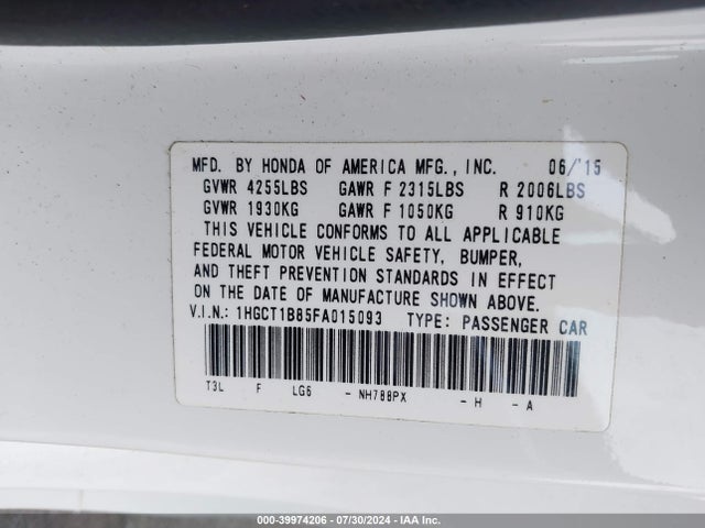 Honda Accord Ex-l 2015 1HGCT1B85FA015093 Image 9