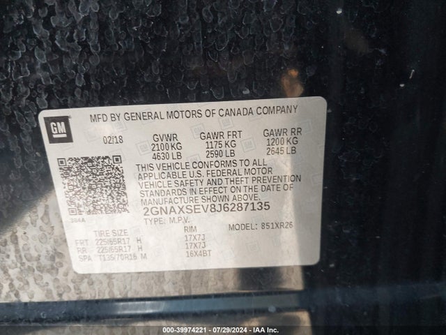 Chevrolet EQUINOX LT 2018 2GNAXSEV8J6287135 Image 9