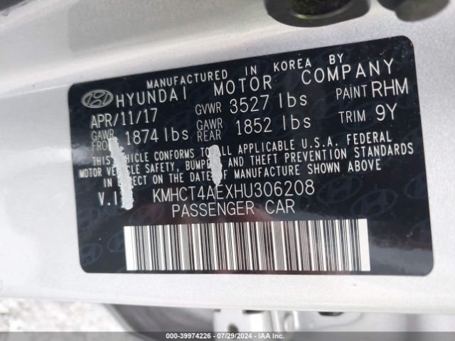 KMHCT4AEXHU306208 Hyundai ACCENT SE