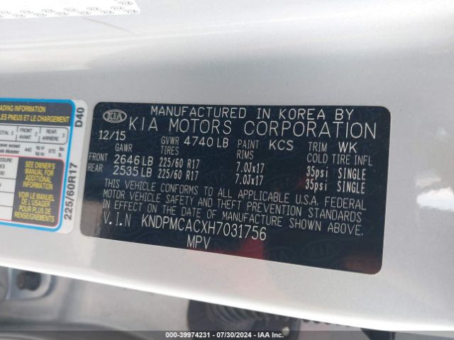 KNDPMCACXH7031756 KIA Sportage Lx
