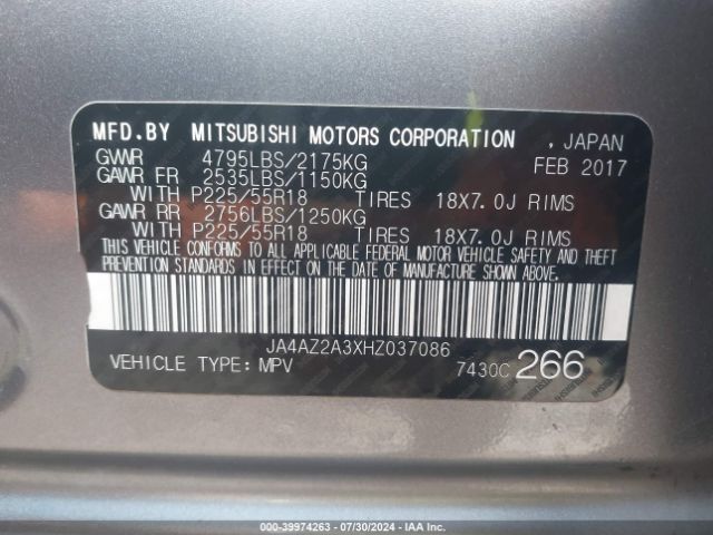 JA4AZ2A3XHZ037086 Mitsubishi Outlander Es