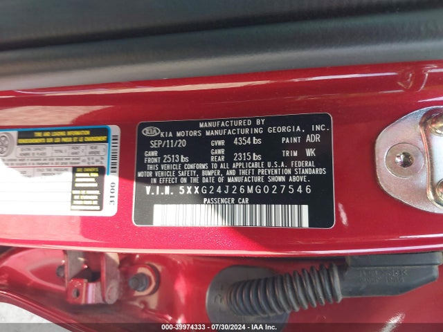 KIA K5 LX 2021 5XXG24J26MG027546 Image 9