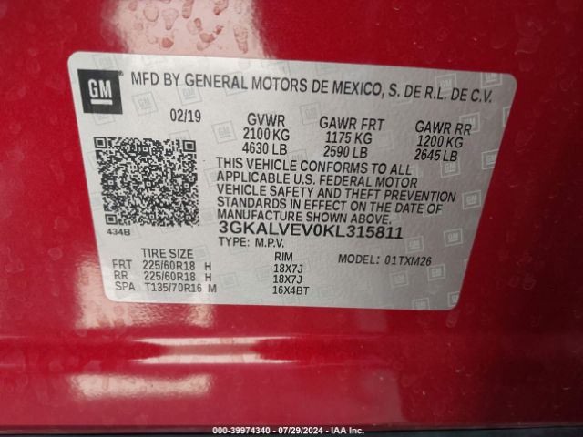 3GKALVEV0KL315811 GMC Terrain Slt