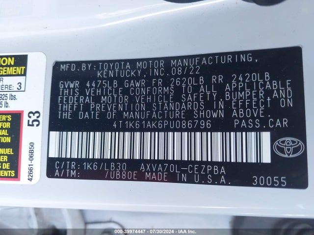 Toyota CAMRY XSE 2023 4T1K61AK6PU086796 Image 9
