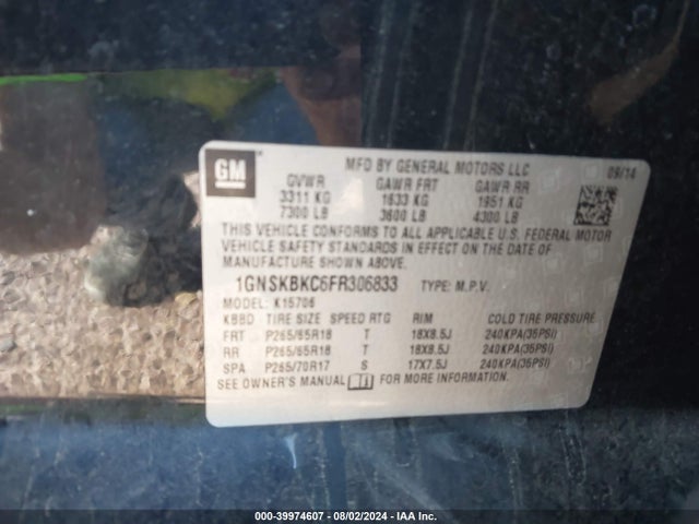 Chevrolet Tahoe Lt 2015 1GNSKBKC6FR306833 Image 9