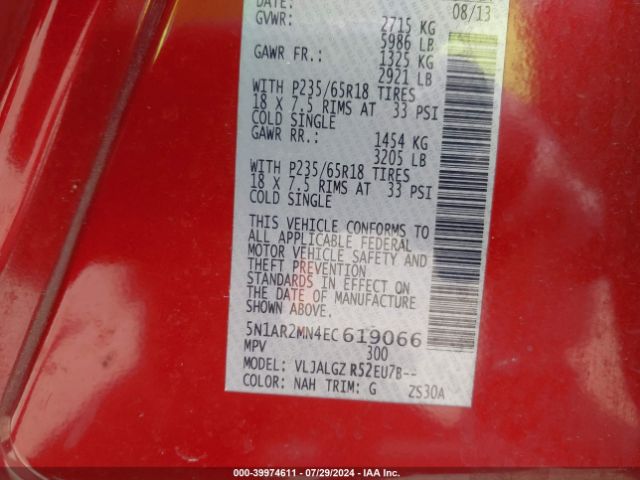 5N1AR2MN4EC619066 Nissan Pathfinder Sl