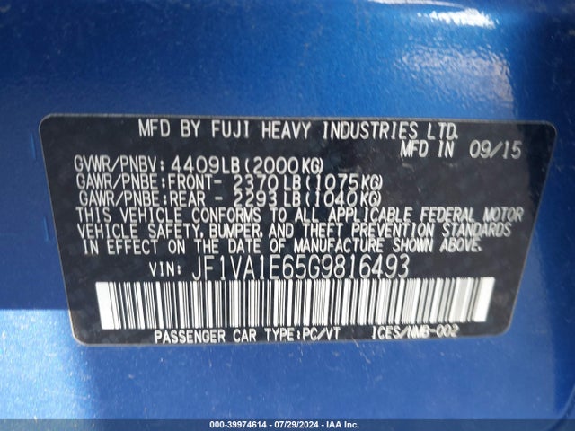 Subaru Wrx Premium 2016 JF1VA1E65G9816493 Image 9