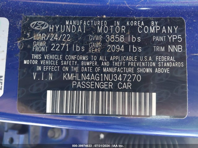 Hyundai ELANTRA SEL 2022 KMHLN4AG1NU347270 Image 9