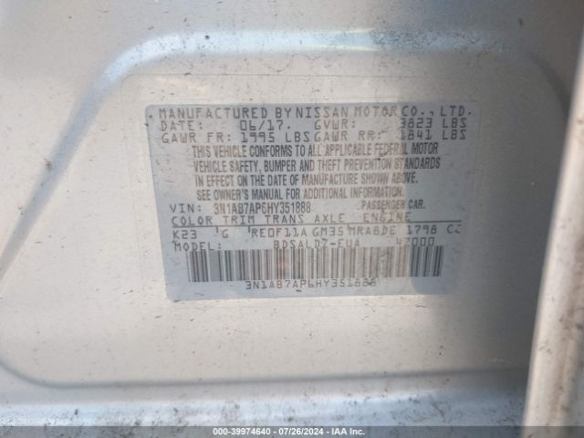 3N1AB7AP6HY351888 Nissan SENTRA SV