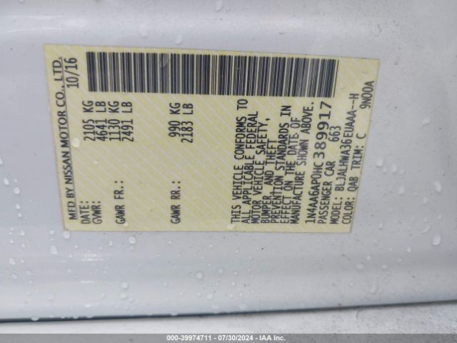 1N4AA6AP0HC389917 Nissan Maxima 3.5 Platinum
