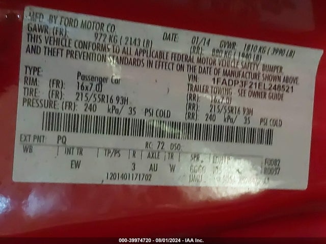 Ford FOCUS SE 2014 1FADP3F21EL248521 Image 9